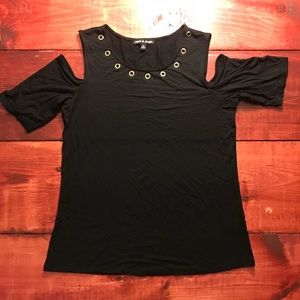 Cold Shoulder Top With Gold Eyelets
